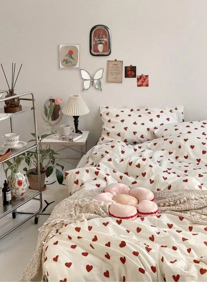 100% Cotton Bed Duvet Cover Set with Red Heart Design – Includes One Duvet Cover and Two Pillowcases Without Filling, Featuring a Coordinated Pattern That Adds a Modern and Aesthetic Touch to Bedroom Décor. Size (200x200) - Image 1