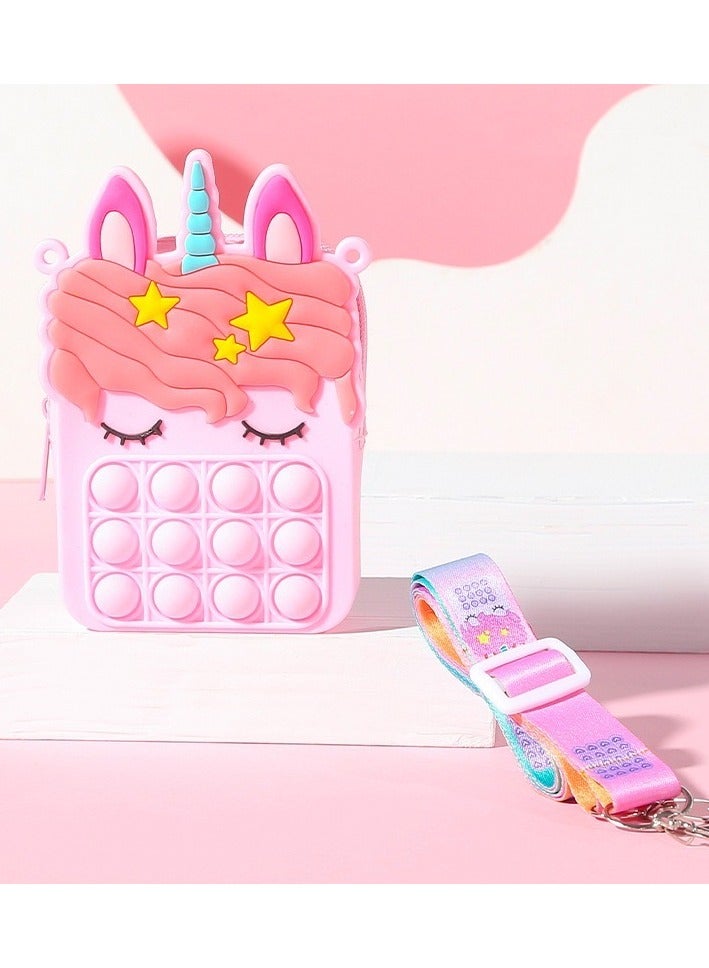 Unicorn Pop-it Bag，Pop Purse Unicorn for Girls, Push Bubble Pop it Present Handbag Crossbody Bag（Pink） - Image 2
