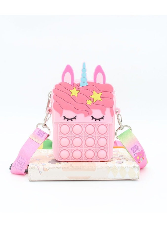 Unicorn Pop-it Bag，Pop Purse Unicorn for Girls, Push Bubble Pop it Present Handbag Crossbody Bag（Pink） - Image 5