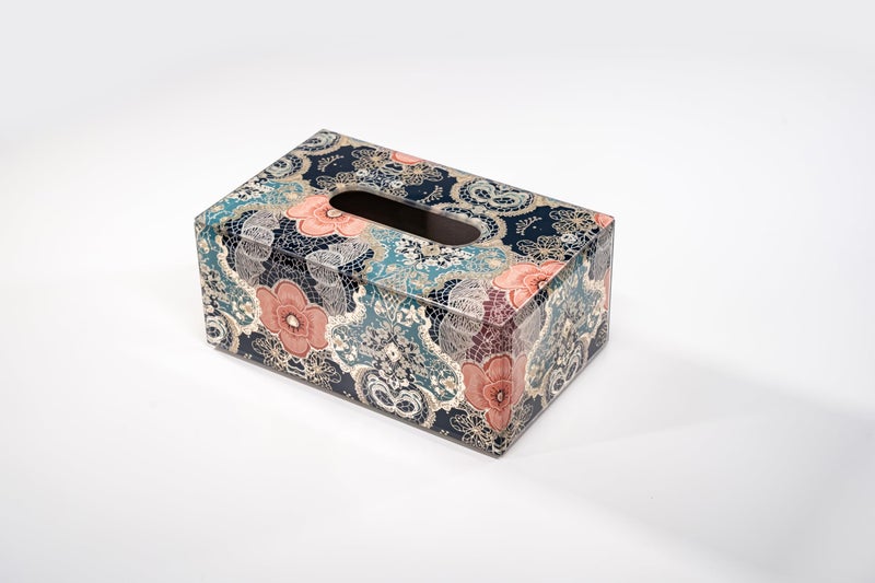 VINCA DECOR Colourful Elegance Glass Tissue Holder | Stylish Decorative Tissue Box with Intricate Floral & Lace Pattern, Perfect for Adding Sophistication to Home & Office Decor | - Image 1