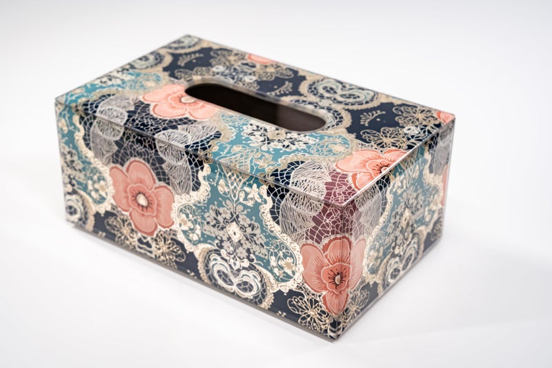 VINCA DECOR Colourful Elegance Glass Tissue Holder | Stylish Decorative Tissue Box with Intricate Floral & Lace Pattern, Perfect for Adding Sophistication to Home & Office Decor | - Image 3