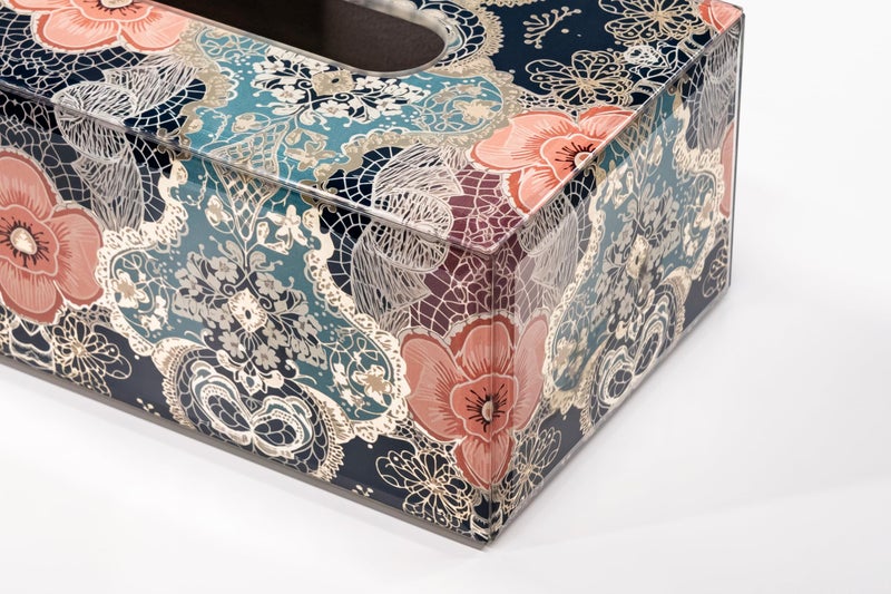 VINCA DECOR Colourful Elegance Glass Tissue Holder | Stylish Decorative Tissue Box with Intricate Floral & Lace Pattern, Perfect for Adding Sophistication to Home & Office Decor | - Image 2