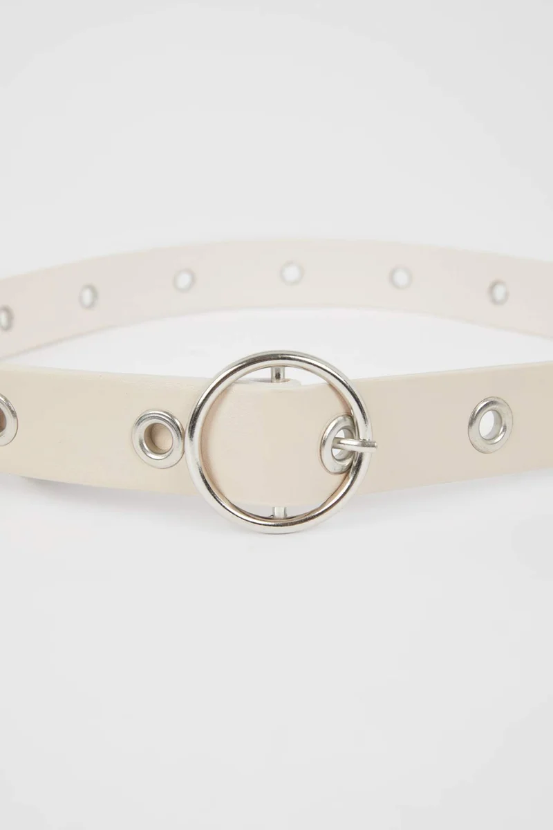 Defacto Women's Faux Leather Round Buckle Belt