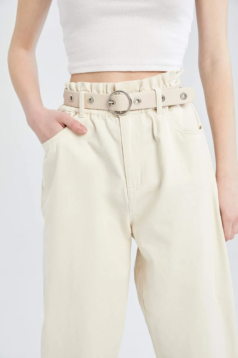 Defacto Women's Faux Leather Round Buckle Belt