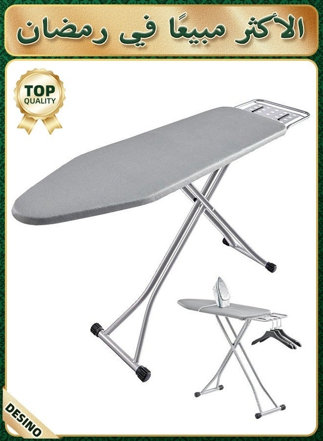 قف لوح كيّ، غطاء مقاوم للحرارة مع قاعدة بخار، حامل كيّ قابل للطيّ ومانع للانزلاق. أرجل معدنية متينة ثقيلة (90 × 30 سم) (رمادي فضي) - Image 1