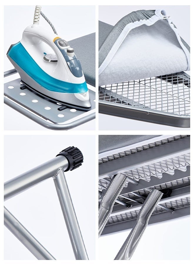 قف لوح كيّ، غطاء مقاوم للحرارة مع قاعدة بخار، حامل كيّ قابل للطيّ ومانع للانزلاق. أرجل معدنية متينة ثقيلة (90 × 30 سم) (رمادي فضي) - Image 2