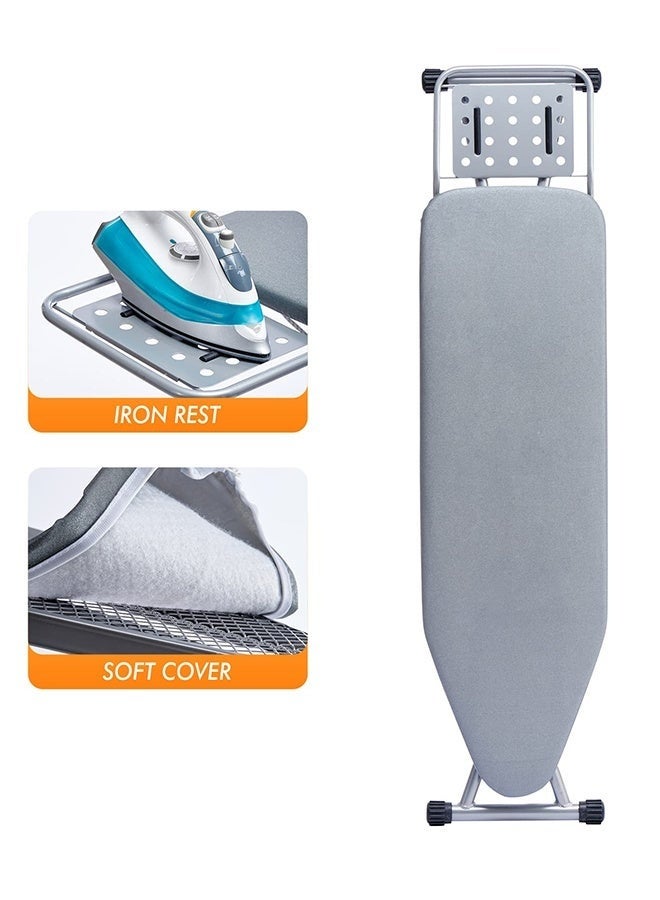 قف لوح كيّ، غطاء مقاوم للحرارة مع قاعدة بخار، حامل كيّ قابل للطيّ ومانع للانزلاق. أرجل معدنية متينة ثقيلة (90 × 30 سم) (رمادي فضي) - Image 5