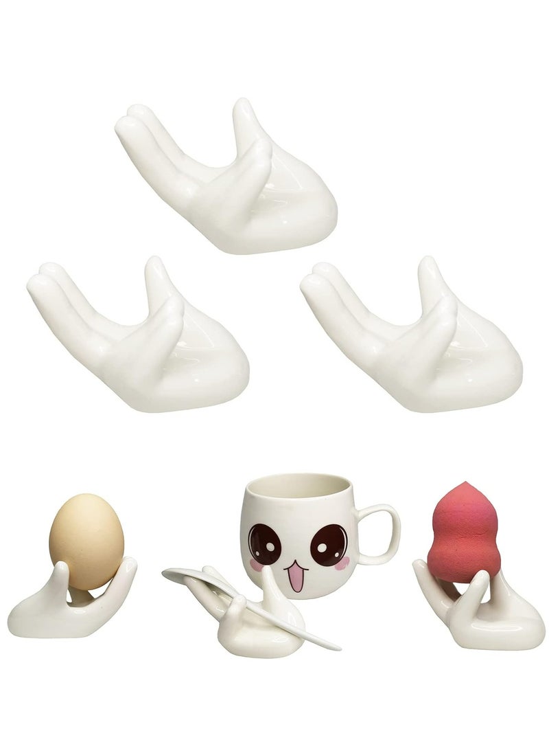 Oasisgalore Set of 3 Creative Ceramic Hand Shaped Egg Cup Egg Stand Holder for Boiled Eggs(White)  - Image 2