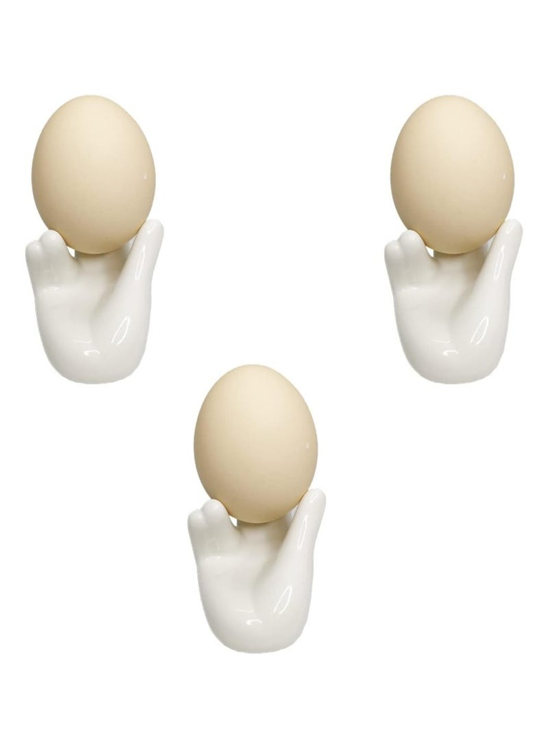 Oasisgalore Set of 3 Creative Ceramic Hand Shaped Egg Cup Egg Stand Holder for Boiled Eggs(White)  - Image 3