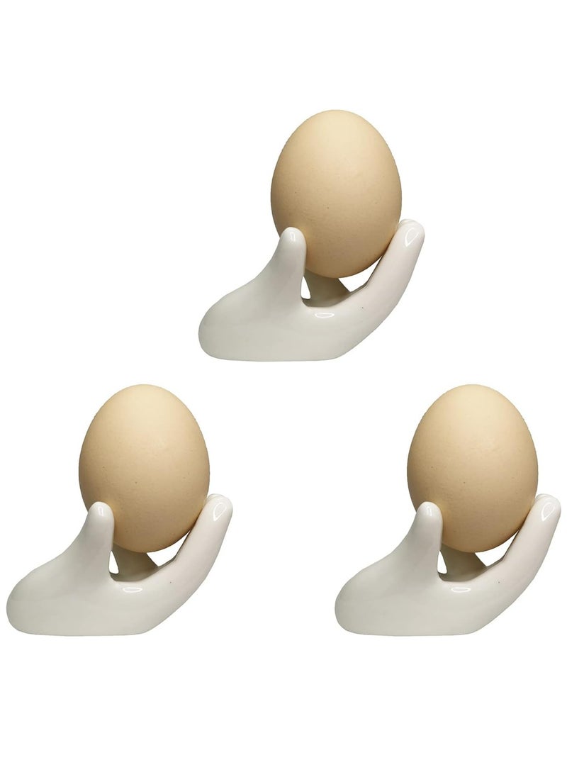Oasisgalore Set of 3 Creative Ceramic Hand Shaped Egg Cup Egg Stand Holder for Boiled Eggs(White)  - Image 1