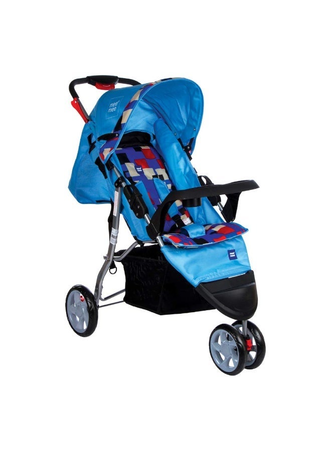 Mee Mee Baby Stroller/Pram for 0-3 Years - Spacious Storage, Feeding Tray, Recline, Reversible Handlebar, Safety Harness, Cushioned Seat (Blue) - Image 1