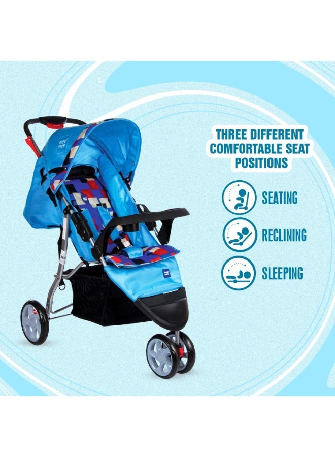 Mee Mee Baby Stroller/Pram for 0-3 Years - Spacious Storage, Feeding Tray, Recline, Reversible Handlebar, Safety Harness, Cushioned Seat (Blue) - Image 2