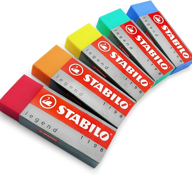 Stabilo  Legend Large Colored PVC Rubber Erasers  PlasticiserFree  Pack of 5 Assorted Colors