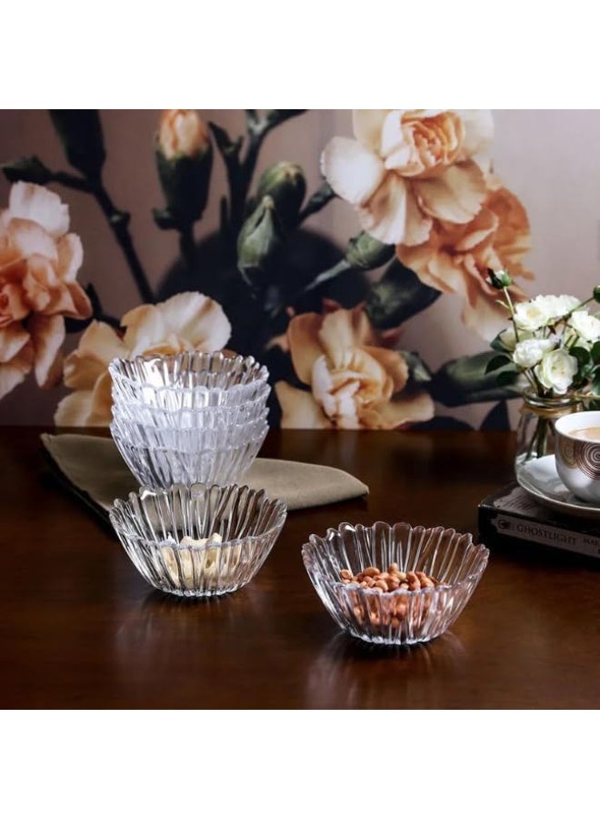 طقم أوعية زجاجية  بوله عميقة صغيرة  – 6 قطع – تصميم بنقشات شعاع أنيق لتقديم الحلويات والمكسرات والسلطات – مناسب للمنازل والمطاعم والفنادق - Image 3