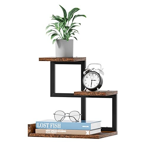 Gannyfer Wood Desktop Shelf  Freestanding Small Bookshelf Desk Hutch Supplies Organizers 3 Tier Storage Display Display Rack Office Decor Stand Shelves with Metal Frame for BooksPlantsToys