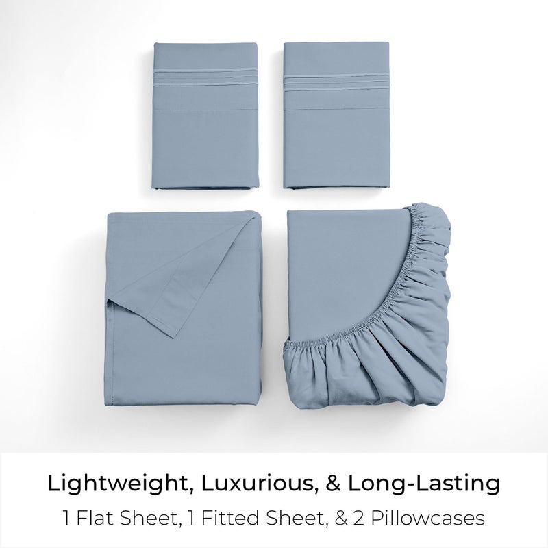 Mellanni Queen Sheets Set - 4 PC Iconic Collection Bedding - Hotel Luxury, Extra Soft, Cooling Bed Sheets - Wrinkle, Fade, Stain Resistant (Queen, Blue Hydrangea) - Image 3