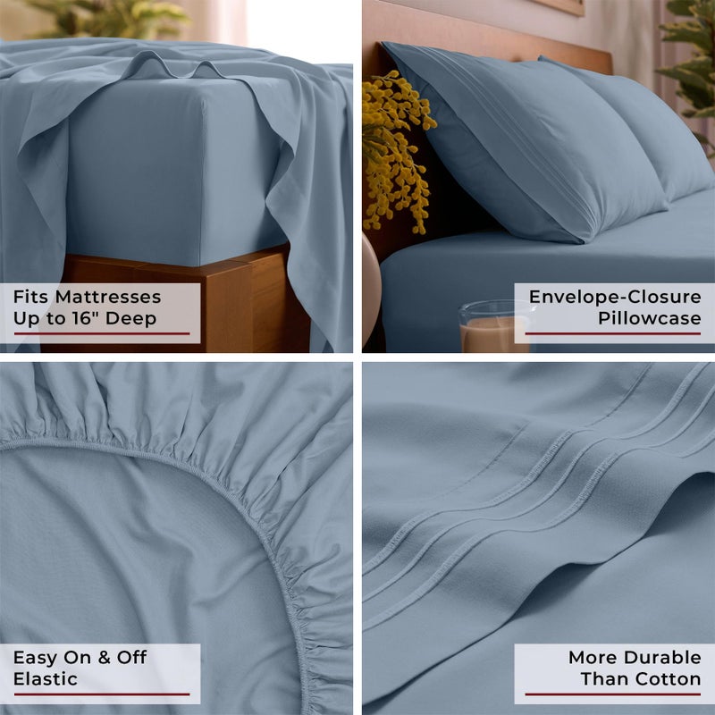 Mellanni Queen Sheets Set - 4 PC Iconic Collection Bedding - Hotel Luxury, Extra Soft, Cooling Bed Sheets - Wrinkle, Fade, Stain Resistant (Queen, Blue Hydrangea) - Image 5