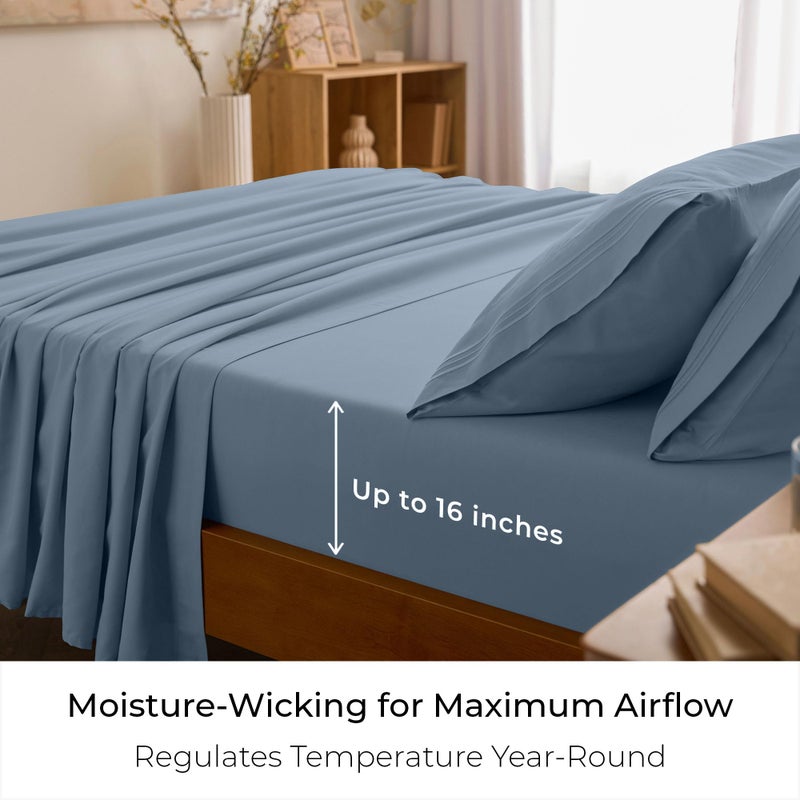 Mellanni Queen Sheets Set - 4 PC Iconic Collection Bedding - Hotel Luxury, Extra Soft, Cooling Bed Sheets - Wrinkle, Fade, Stain Resistant (Queen, Blue Hydrangea) - Image 4