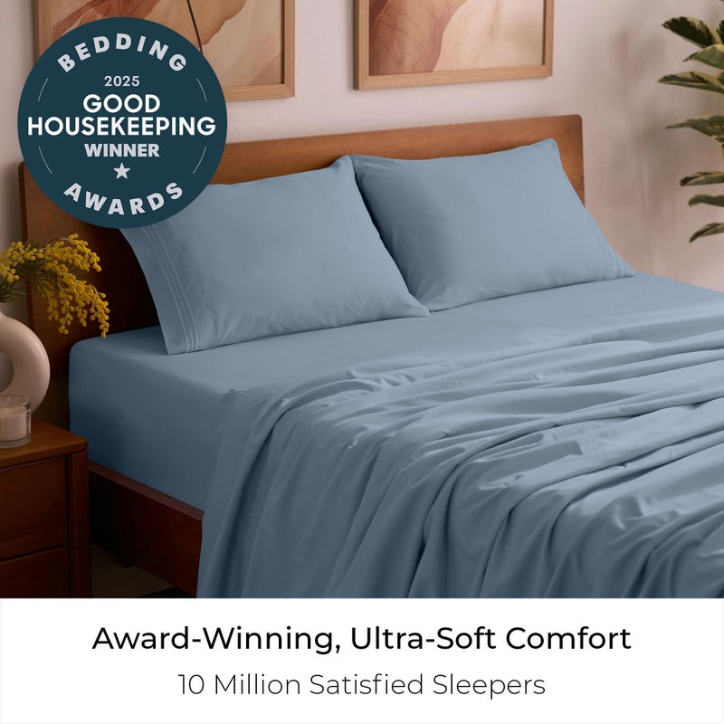 Mellanni Queen Sheets Set - 4 PC Iconic Collection Bedding - Hotel Luxury, Extra Soft, Cooling Bed Sheets - Wrinkle, Fade, Stain Resistant (Queen, Blue Hydrangea) - Image 2