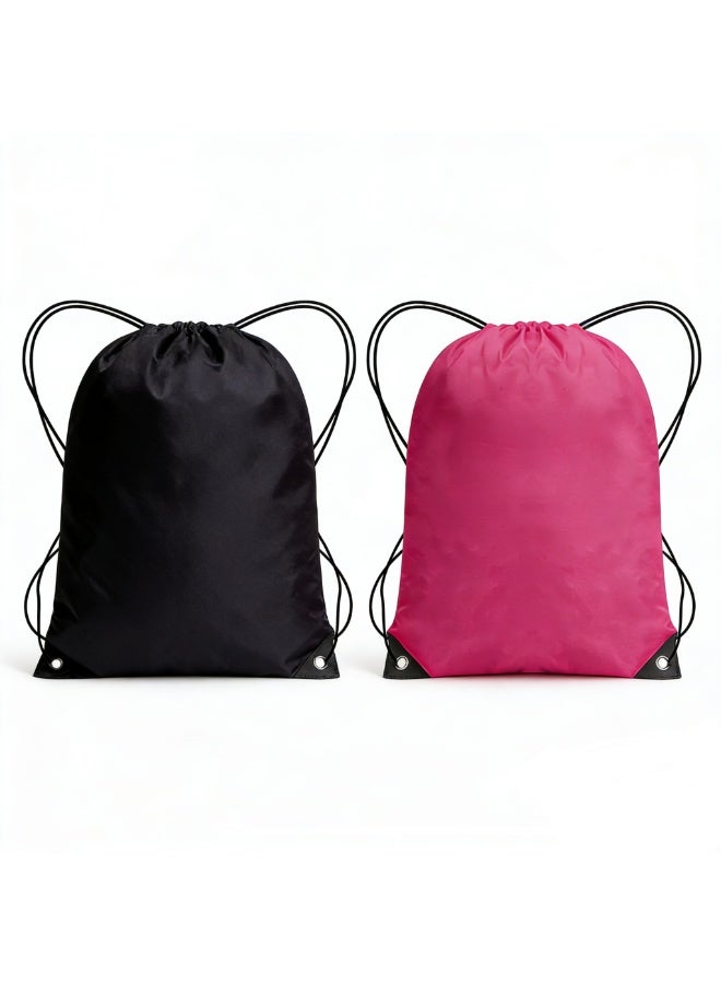 SUNSAR 2PCS Drawstring Bag, Swimming Bag, Drawstring Pocket Gym Bag Kids Sports Bag, Waterproof Swimming Sports Backpack for Women Men Kids Outdoor Shopping, School, Beach Trip, Fitness (Black, Rose Red) - Image 1