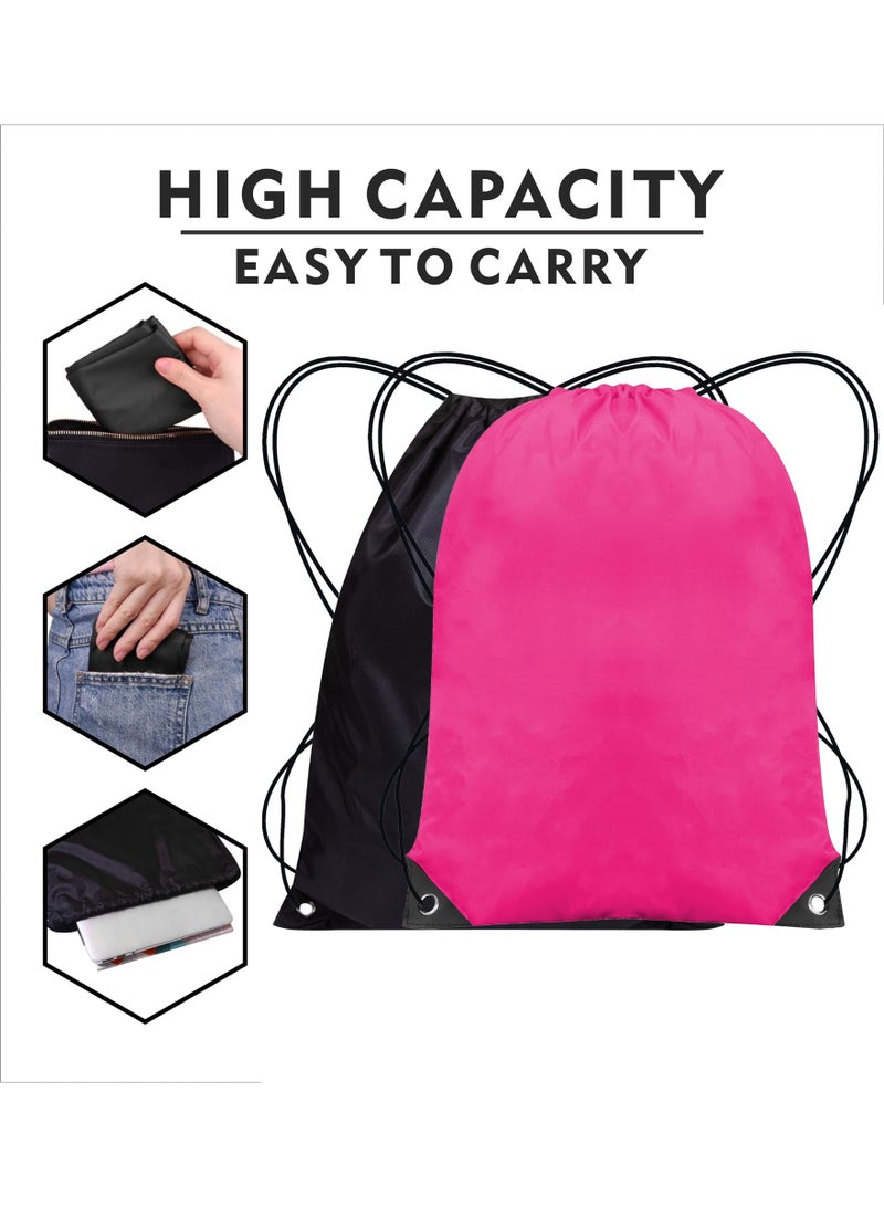 SUNSAR 2PCS Drawstring Bag, Swimming Bag, Drawstring Pocket Gym Bag Kids Sports Bag, Waterproof Swimming Sports Backpack for Women Men Kids Outdoor Shopping, School, Beach Trip, Fitness (Black, Rose Red) - Image 4