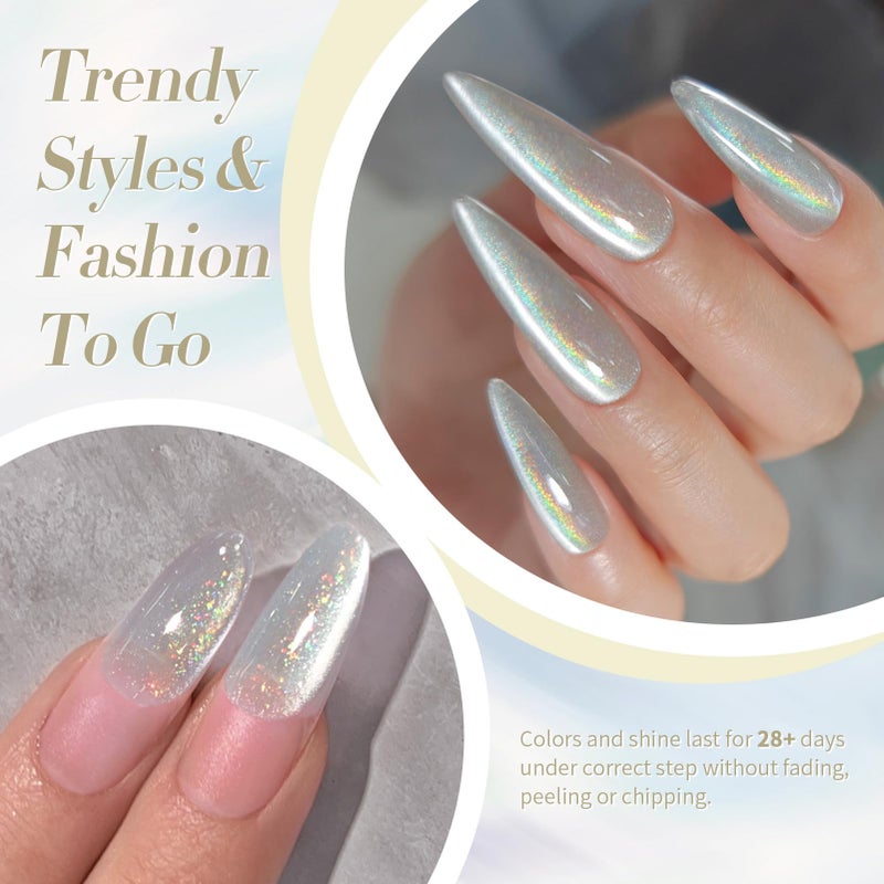 Born Pretty White Glitter Cat Magnetic Eye Gel Nail Polish, Holographic Glitter Iridescent Polish Soak Off Manicure Salon DIY Gifts 15ML - Image 4