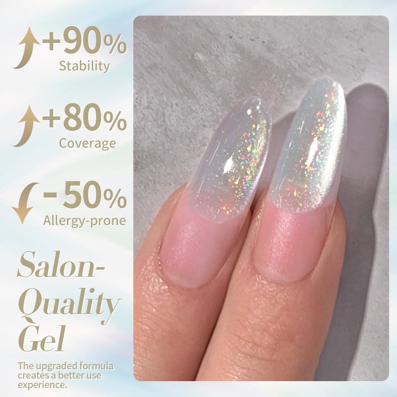 Born Pretty White Glitter Cat Magnetic Eye Gel Nail Polish, Holographic Glitter Iridescent Polish Soak Off Manicure Salon DIY Gifts 15ML - Image 5