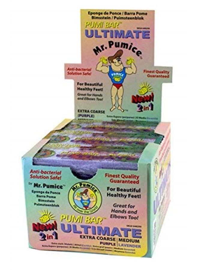 Mr. Pumice Ultimate Pumi Bar (12-Count Display Box): 2-in-1 Callus Remover, Pedicure Stone & Ped File Scrubber for Smooth Feet and Heels, Dual-Grit (Medium + Coarse) - Image 1