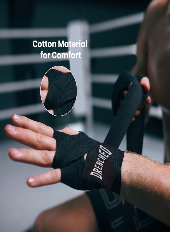 DRENCHED Elastic Cotton Hand Wraps 108' Inner Boxing Gloves Martial Arts Wraps for Men & Women|Wrist Support Hand Wrap for Boxing MMA Kickboxing Muay Thai (Black) - Image 4