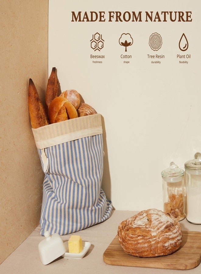 BRONYPRO Reusable Beeswax and Cotton Bread Bags, 2-Pack Waxed Bread Bags for Homemade Bread & Sourdough, Sustainable Sourdough Loaf Storage to Lock in Freshness, Large 17x12.6in, Blue - Image 2