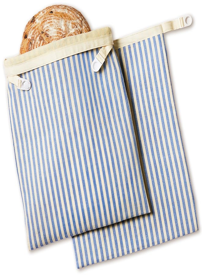 BRONYPRO Reusable Beeswax and Cotton Bread Bags, 2-Pack Waxed Bread Bags for Homemade Bread & Sourdough, Sustainable Sourdough Loaf Storage to Lock in Freshness, Large 17x12.6in, Blue - Image 1