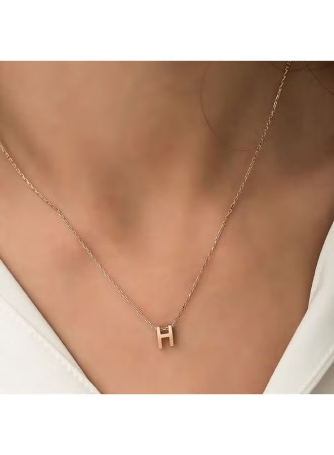 Gold Letter H Pendant Necklace , Chain Link Style - Image 1