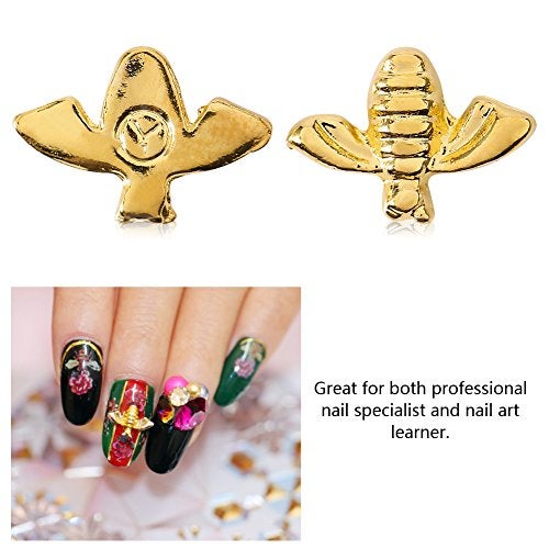 GOTOTOP 100 Pcs/Bag Nail Art Studs Metal Bees 3D Decoration Stick Gold Silver Decals Manicure for Nail DIY Art Makeups Supplies(Gold) - Image 5