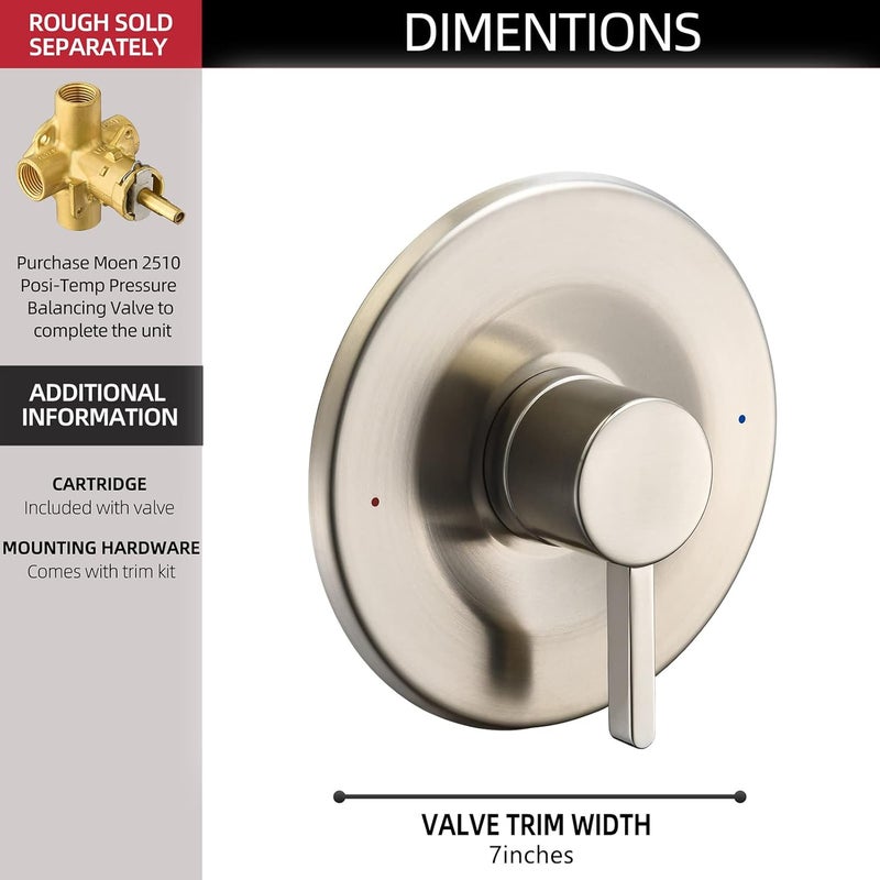 Tearel Shower and Tub Trim Kit, Compatible with Moen Posi-Temp Valve, Brushed Nickel - Image 3