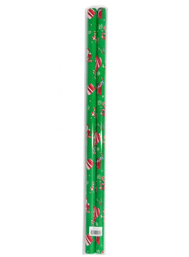 Green Striped Presents and Candy Cane Wrapping Paper (Pack of 2) - Image 1