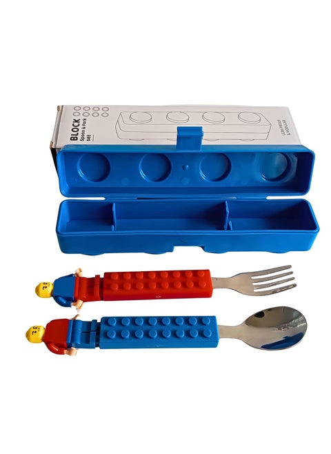 GOLD LEAF Building Block Cutlery Set Spoon and Fork with building blocks Figures ans case For Kids Adults Utensils for Party Blue and Red set