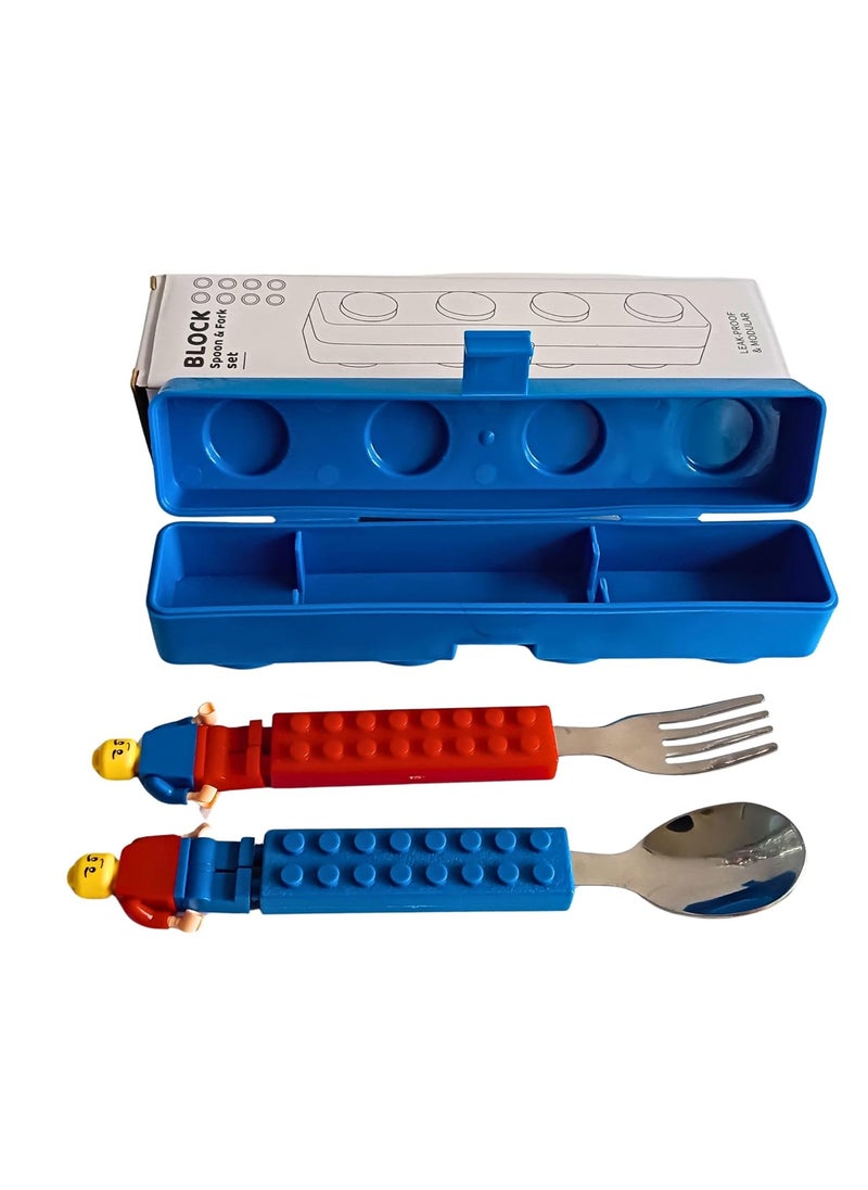 Gold Leaf GOLD LEAF Building Block Cutlery Set Spoon and Fork with building blocks Figures ans case For Kids Adults Utensils for Party Blue and Red set  - Image 1