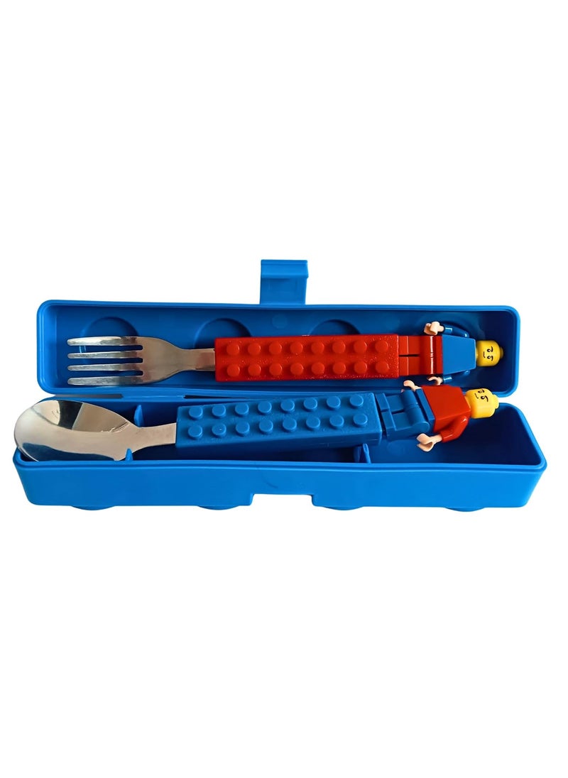 Gold Leaf GOLD LEAF Building Block Cutlery Set Spoon and Fork with building blocks Figures ans case For Kids Adults Utensils for Party Blue and Red set  - Image 2