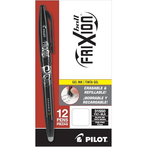 Pilot, FriXion Ball Erasable & Refillable Gel Ink Pens, Fine Point 0.7 mm, Pack of 12, Black - Image 1