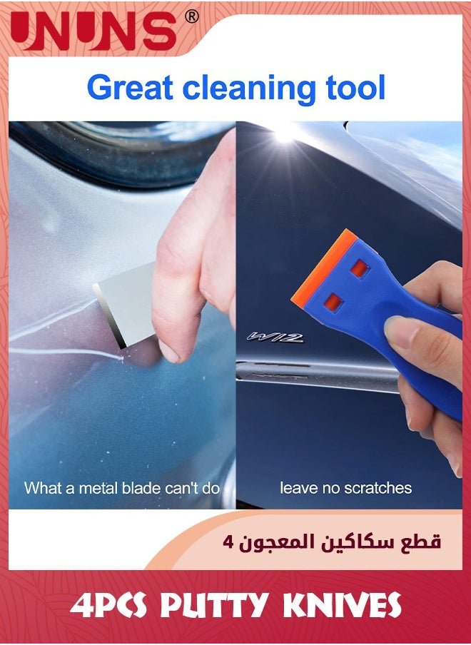 UNUNS - 4 Pcs Razor Blade Scraper,Remove Label Decal Tool With 100 Pcs Blades,Forwithout Scratches Plastic Razor Blade Scraper,Adhesive Remover For Stickers,Gaskets And Paints On Window Car Glass - Image 1
