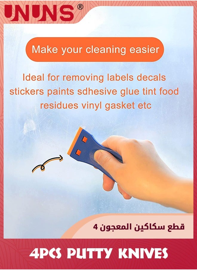 UNUNS - 4 Pcs Razor Blade Scraper,Remove Label Decal Tool With 100 Pcs Blades,Forwithout Scratches Plastic Razor Blade Scraper,Adhesive Remover For Stickers,Gaskets And Paints On Window Car Glass - Image 1