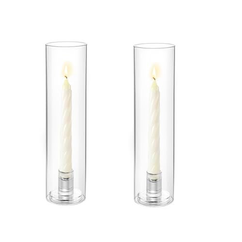 LANLONG Hurricane Glass Candle Holders Set of 2 118in Clear Candlestick Holder for Taper Candles Glass Tall Candle Holders for Table Centerpiece Wedding Party Event Decor - Image 1