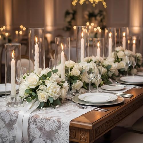 LANLONG Hurricane Glass Candle Holders Set of 2 118in Clear Candlestick Holder for Taper Candles Glass Tall Candle Holders for Table Centerpiece Wedding Party Event Decor - Image 3