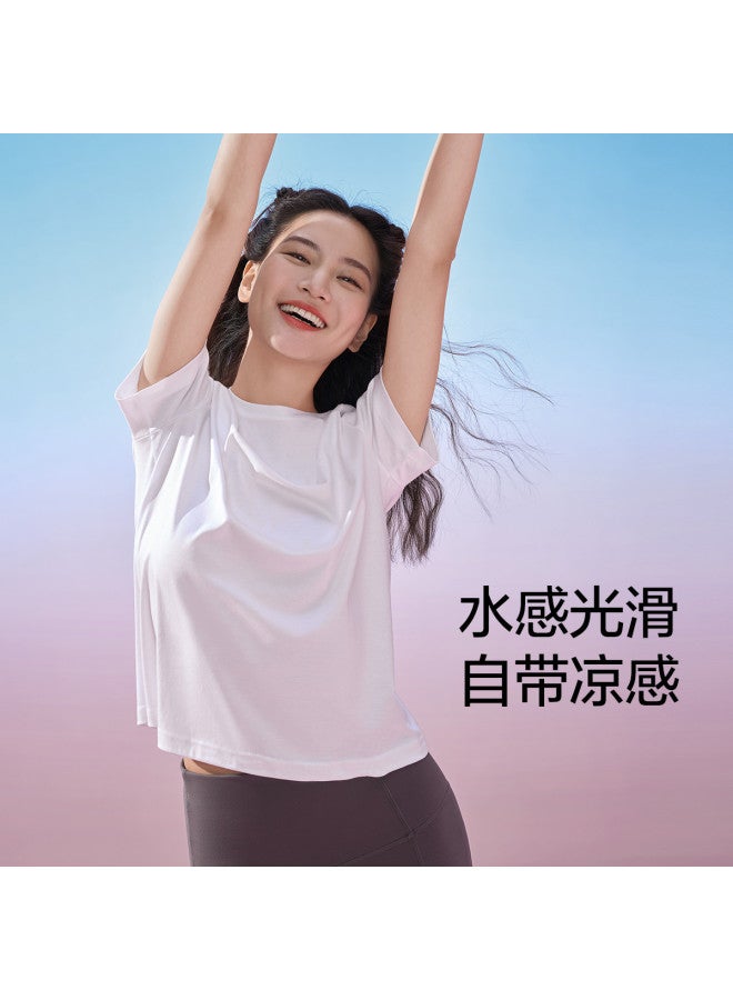 MIIOW Slim-Fit Minimalist Heavyweight Round Neck T-Shirt Solid Color Sports Base Layer Casual Versatile Home Short Sleeves - Image 2