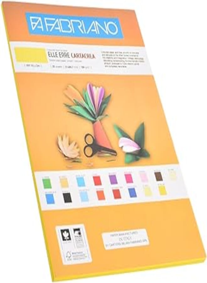 Fabriano 94613107 High Quality Colored drawing Yellow Hard paper 20 Sheet 21x29,7 cm 180 gm For Art, Craft - Yellow