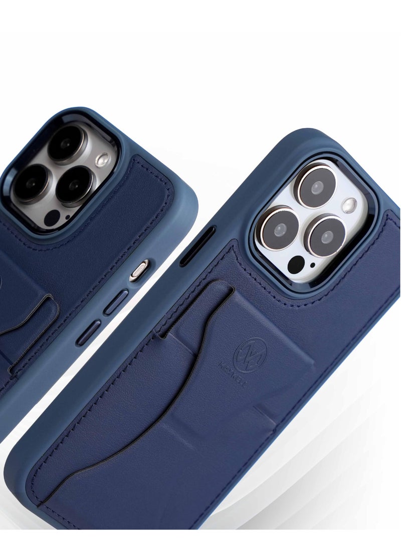 Maxwell Electronics Maxwell Folding Card Slot Case Compatible with iPhone 15 Pro Max - Drop-Proof, Full Protection with Metallic Camera Lens Protection, Built-In Card Holder, Viewing Stand - (Blue) - Image 2