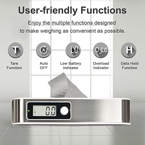 travel inspira Luggage Scale,Digital Luggage Scales,Baggage Scale with Overweight Alert LCD Display 110LB / 50KG, Stainless Steel (White) - Image 2
