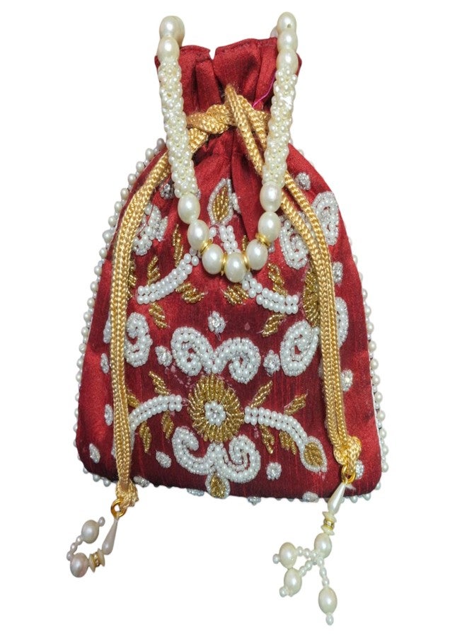 SUMERA WARQ Woman's Rajasthani Silk Hand Work Handbag for Weddings and Ethnic Fashion (Darg Red) - Image 2