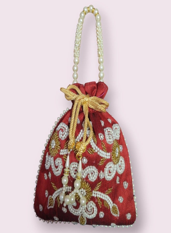 SUMERA WARQ Woman's Rajasthani Silk Hand Work Handbag for Weddings and Ethnic Fashion (Darg Red) - Image 4