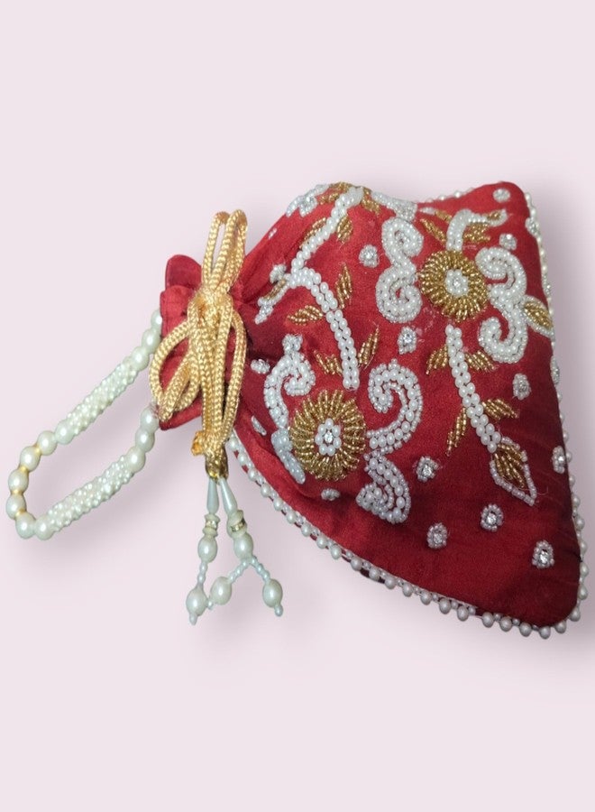 SUMERA WARQ Woman's Rajasthani Silk Hand Work Handbag for Weddings and Ethnic Fashion (Darg Red) - Image 5